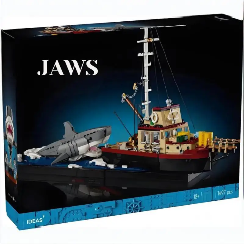 2024 New 21350 Jaws Diorama Boat Shark Pirate Ship Building Blocks Fishing Boat Model Bricks Toy Birthday Christmas Gift For Kid