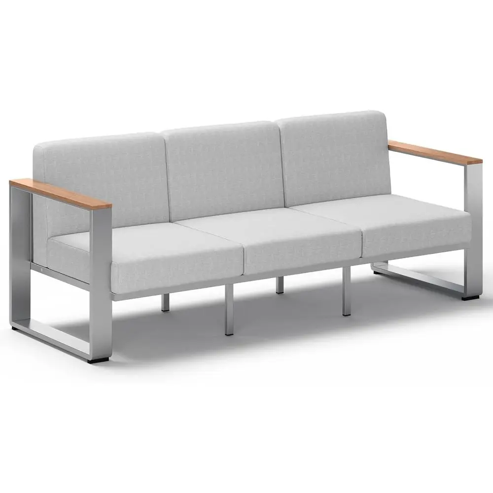 

Outdoor Patio Furniture, 1 Piece 3-Seat Sofa, All-Weather Outside Sofa for Deck, Porch (Teak-Gray)