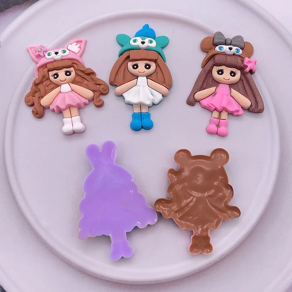 5pcs Cartoon Princess PVC Flatback Embellishment Large Girl Rubber Scrapbook DIY Hair Accessories Decoration Cabochon Crafts