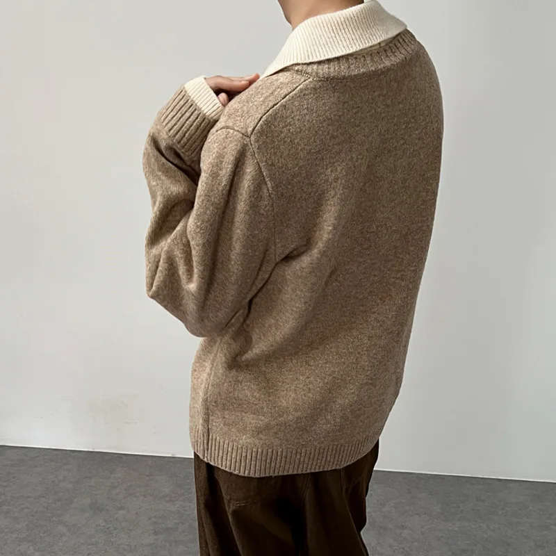 WVGA Autunno Inverno Nuovo Uomo Marea Falso in Due Pezzi Color-Block Colletto Alla Moda Maglioni Nicchia Chic Casual Maglia di Lana Magliette e camicette Ins W13800