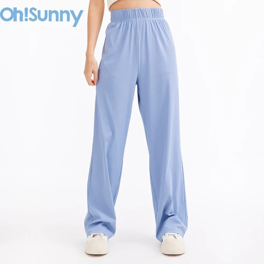 OhSunny-pantalones de chándal de cintura alta para mujer, deportivos, para correr, gimnasio, exteriores, Anti-UV, elásticos, holgados, con cordón,