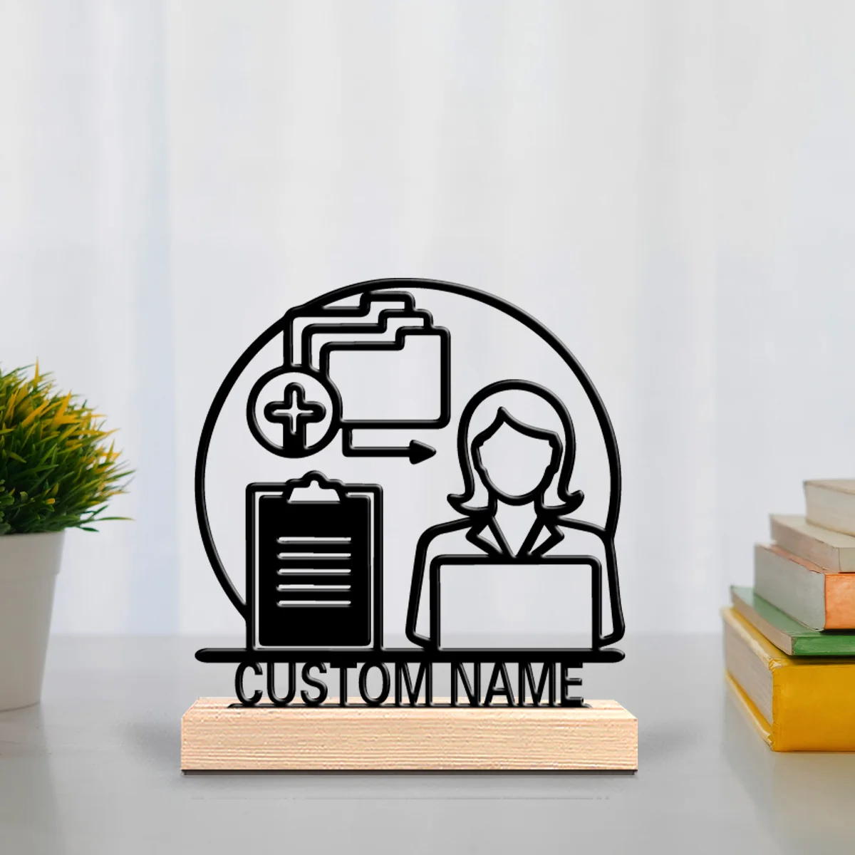 1pc doctor Customizable Text Metal Statue Iron Crafts With Wood Base Metal Sculpture With Wood Base For Office Room Decor