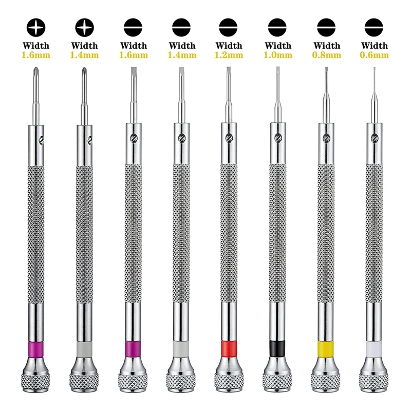 Микропрецизионная отвертка для ювелирных изделий 0,6-1,6 мм, 8 шт., набор отверток для часов с 8 дополнительными сменными лезвиями