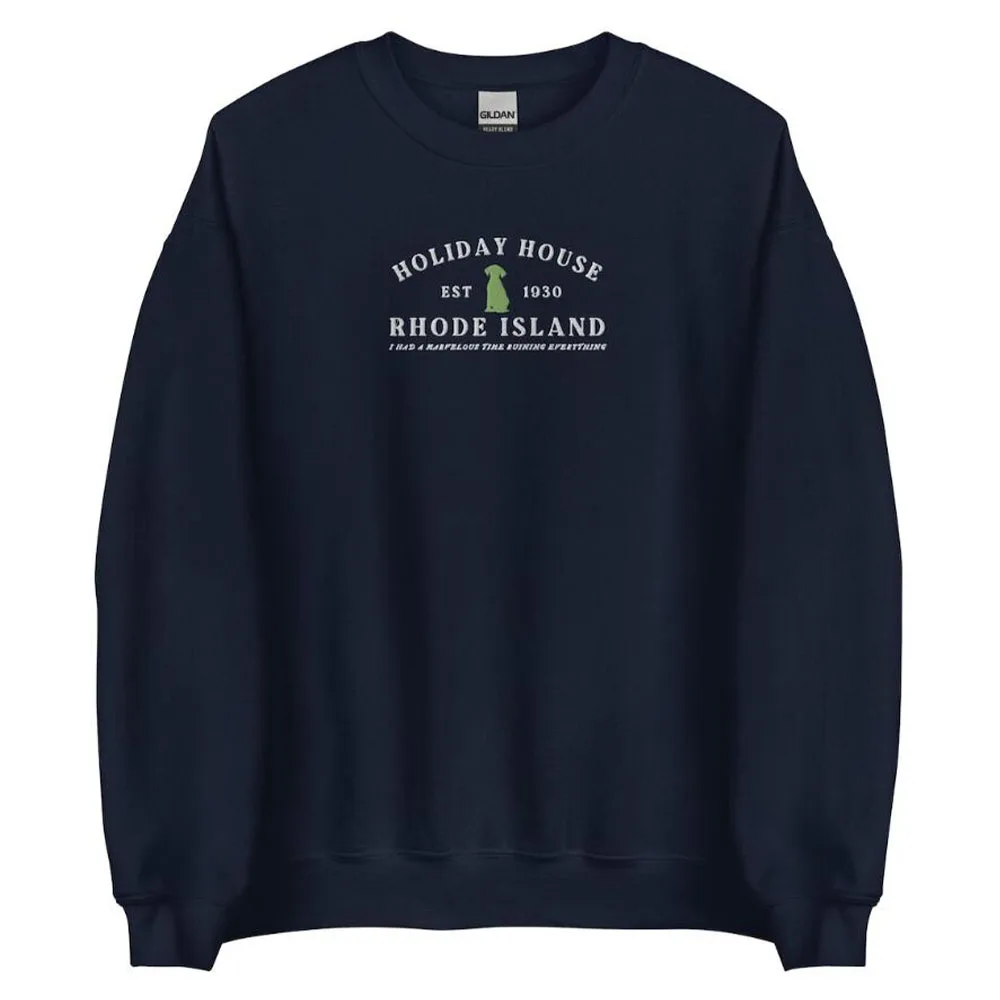 Holiday House Folklore Embroidered Crewneck Swift Sweatshirt Women Navy Loose Cotton Thick Fleece Pullover Vintage Style Jumpers