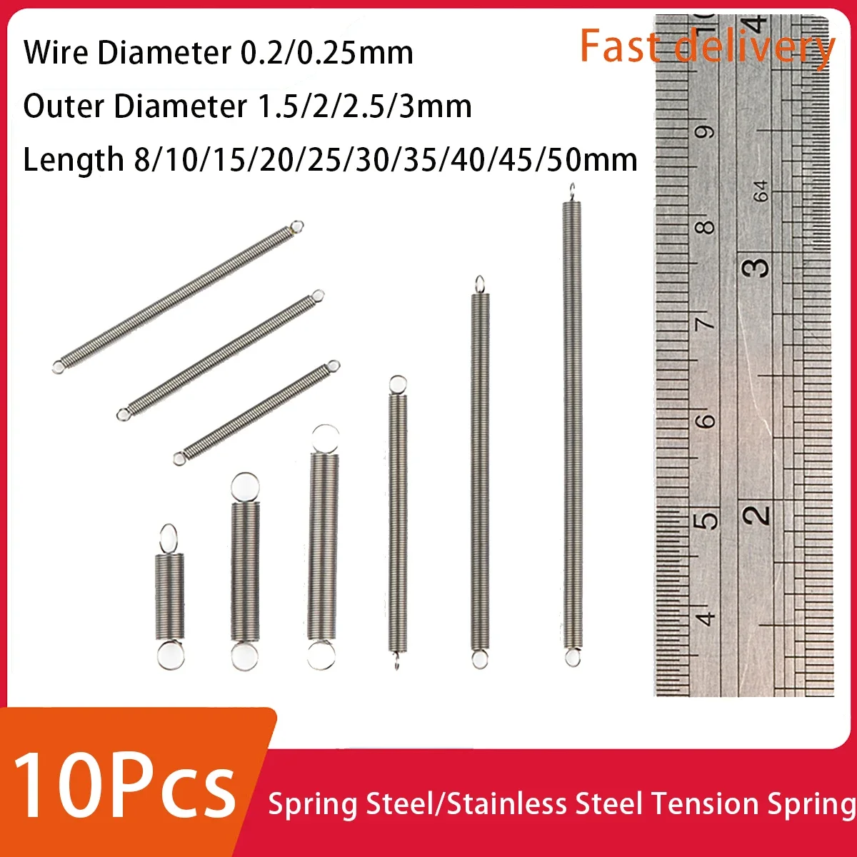 Spring Steel Stainless Steel Small Tension Spring Micro Tension Wire Diameter 0.2/0.25mm Outer Diameter 1.5-3mm Length 8-50mm