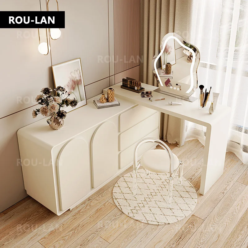 

Modern Minimalist Dressing Table Telescopic Vanity With Storage Cabinet Makeup Mirror Bedroom Furniture