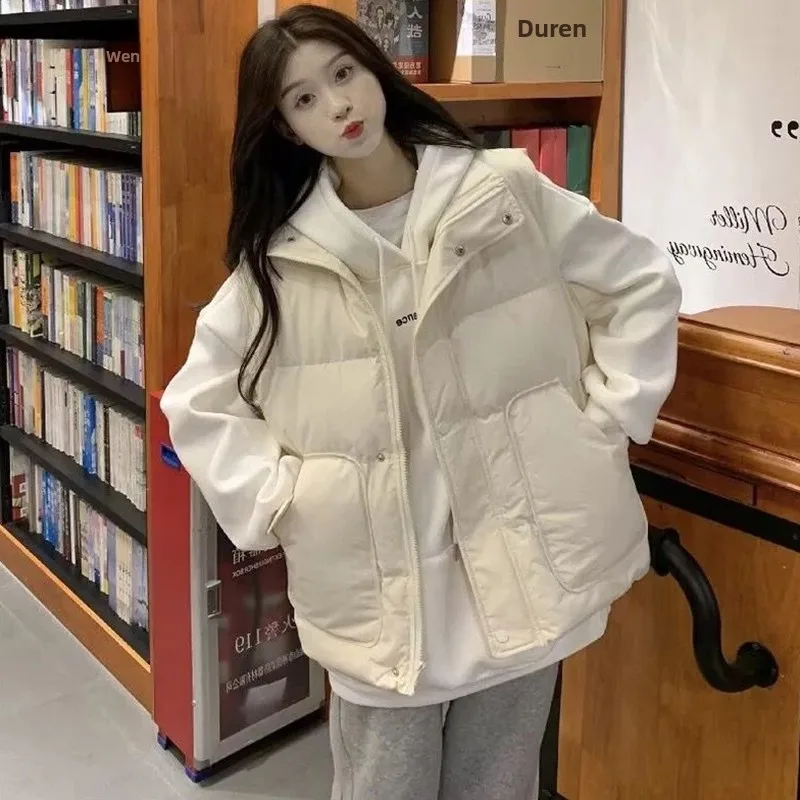 

plus Size Thiened Cotton Jaet Svel Stand Collar Casual Sle Women's Vest Autumn Winter plus Size Faion College S...