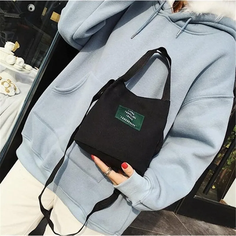 Torba damska z płótna na ramię mała koreańska torba typu Messenger Crossbody dla studentów bawełniana tkanina kobiece torebki