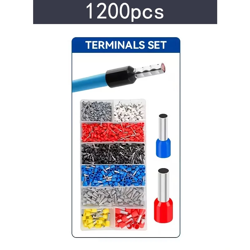 1200/1201pcs set of tubular terminal connectors, insulated VE tubular crimp terminal kit, includes HSC8 6-4A crimping pliers.