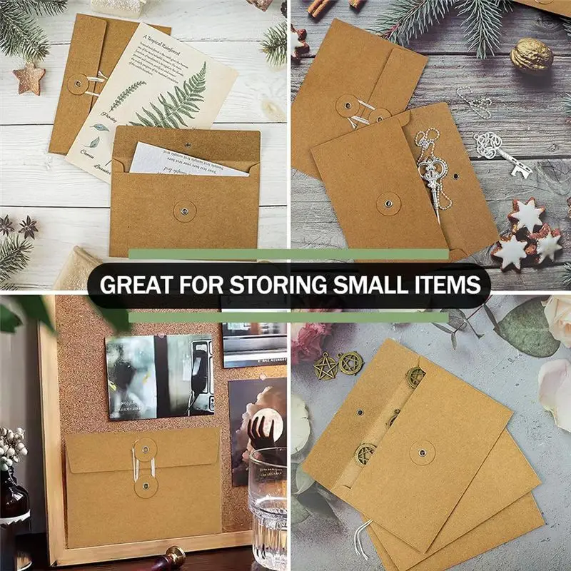 AED5-40 Pcs Kraft Paper Envelopes With String Tie Closure Project Pockets Document Organizer, 4.53 X 6.7 Inches (Brown)