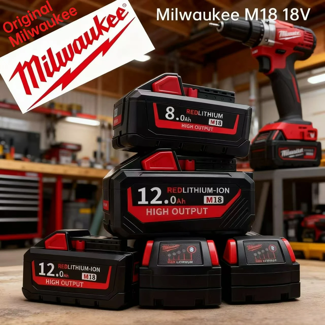 

12Ah Original Milwaukee M18 Power Tool Battery, Charger, BR, XC, 18V, 12000mAh M18B5, 48-11-1860, Built-in 21700 Battery