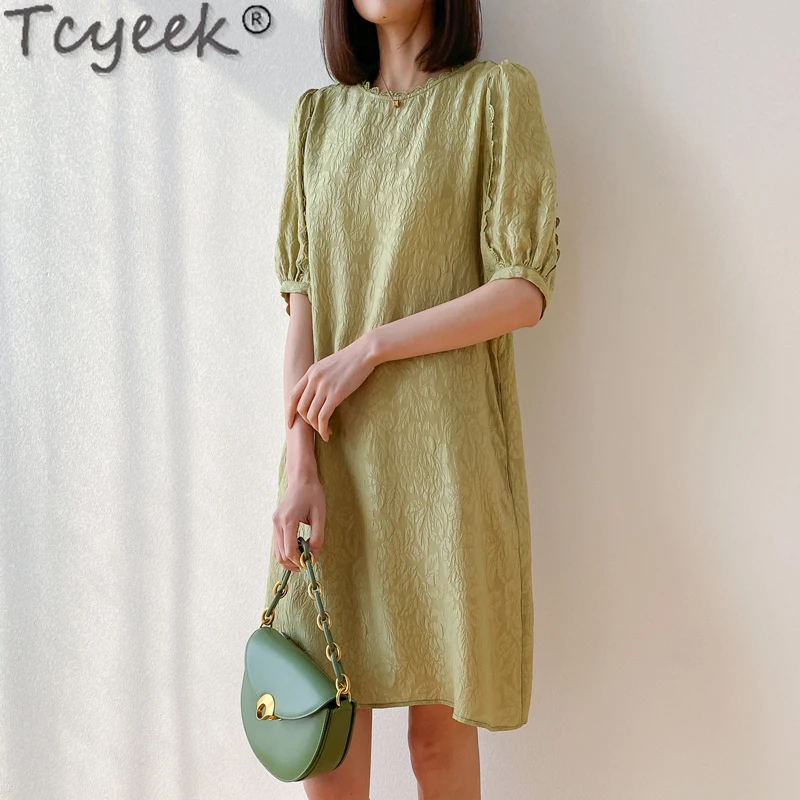 

Tcyeek 100% Mulberry Silk Dresses for Women 2024 Beach Dress Elegant Women's Dresses Mini Dress Summer Clothes Vestido Feminino