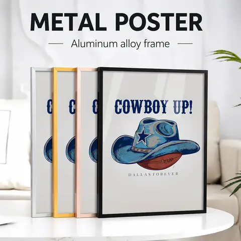 Dallas Cowboys Hat & Football Framed Metal Poster Personalized Photo Dramatic Action Style Wall Art For Office Sports Fan Gift