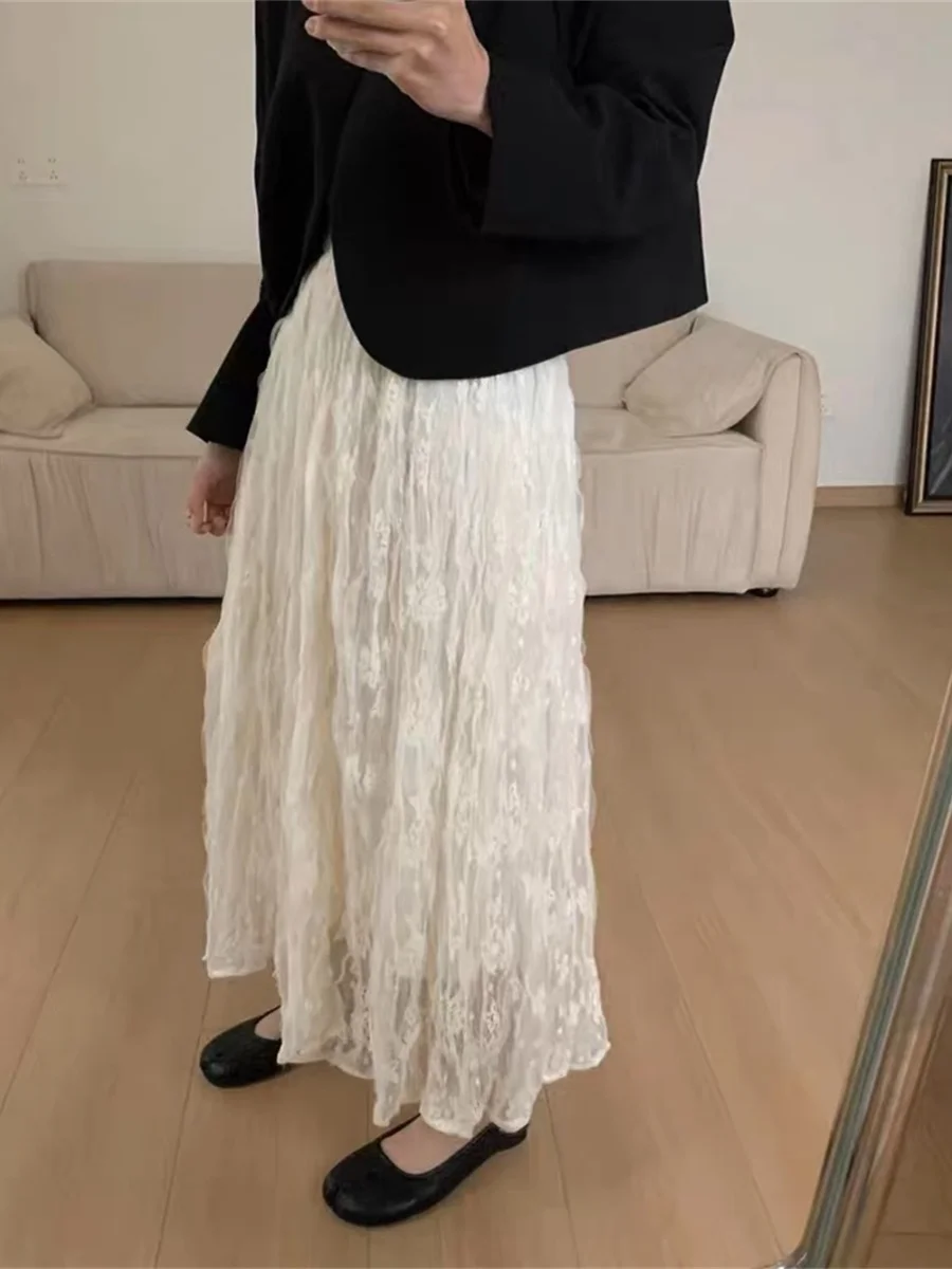 Ele Pure White Korean Sle 3D Embroidery f Skirt Bodycon Long Fairy Skirt High Quali Commute Sle mid Waist Design