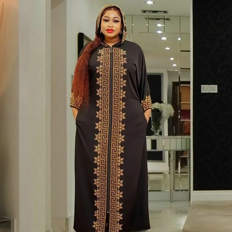 Abayas muçulmanas de poliéster elegante para mulheres, vestidos africanos, robe dashiki, kaftan longo, vestido maxi, África turca, nova moda, 2023