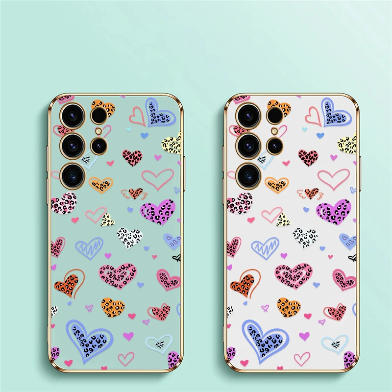 Para samsung galaxy s25 ultra caso de telefone bonito dos desenhos animados amor coração padrão capa para samsung s22 ultra s21 plus s24 plus s23 fe