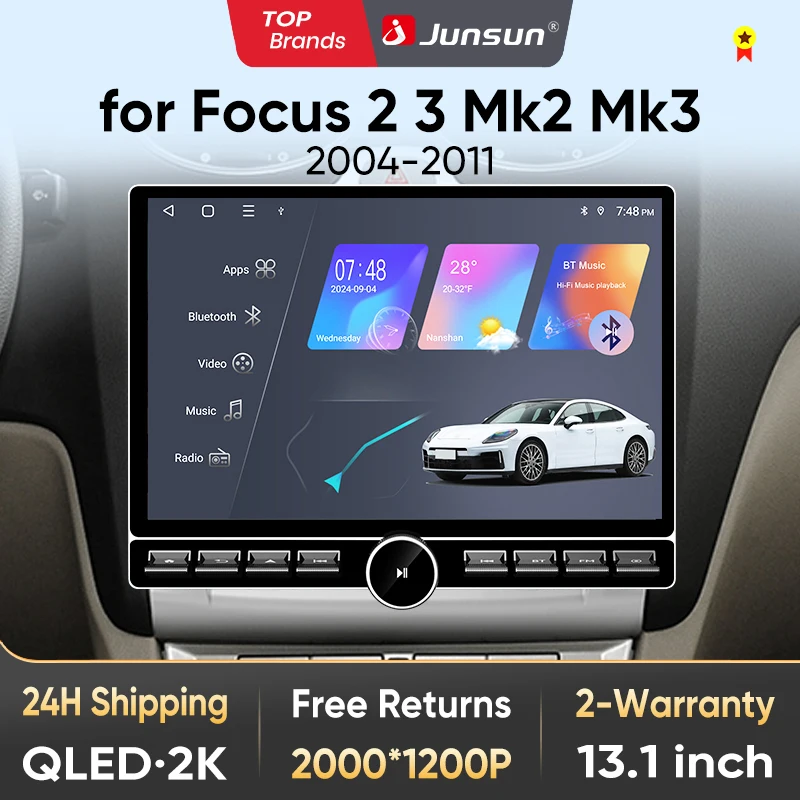 Junsun 13,1″ QLED Wireless CarPlay Android Auto Autoradio für Ford Focus Mk2 Mk3 2004-2011 Intelligente Systeme DSP SWC RDS GPS