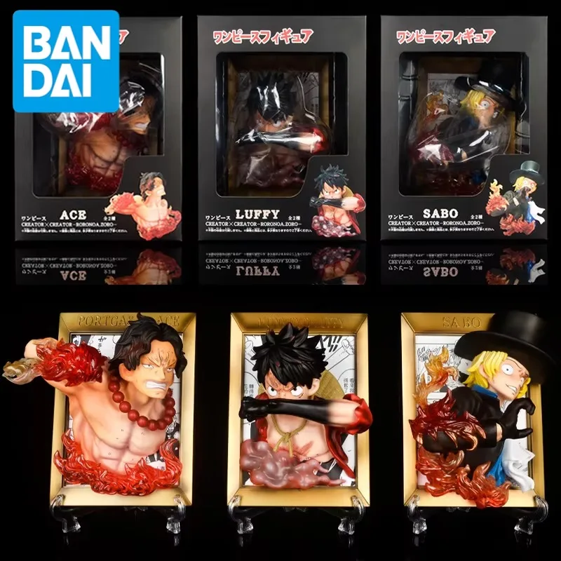 

Bandai ONE PIECE Saab, Ace, Luffy three brothers photo frame ornament statue figure modelCollection Toys Gift