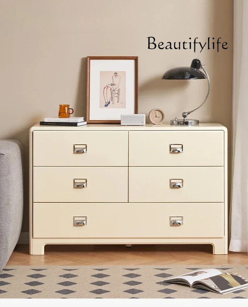 

Premium cream style solid wood chest cabinet Nordic living room simple storage cabinet