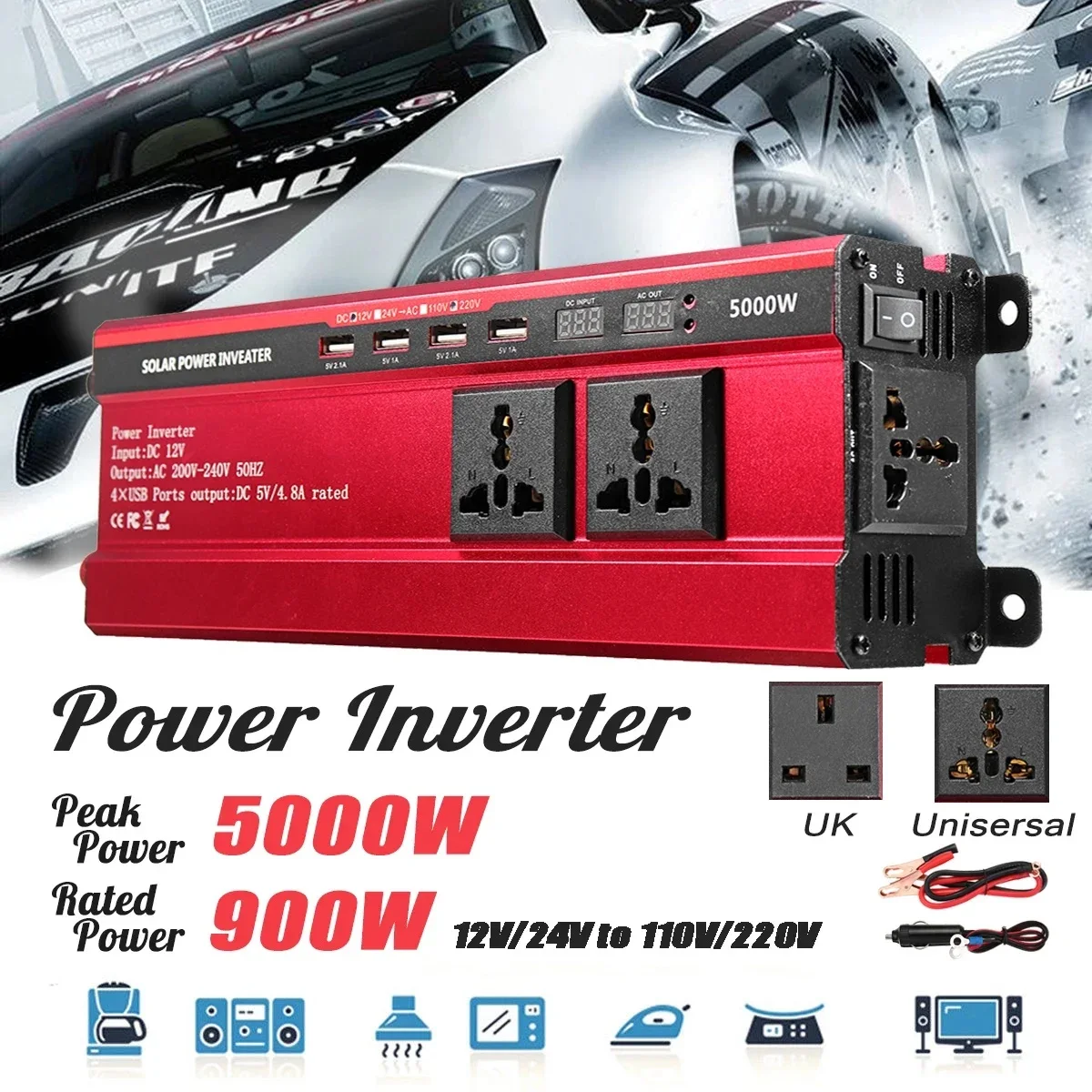 

5000W Solar Power Inverter DC 12V/24V To AC 110V/220V Modified Sine Wave Converter for car and truck