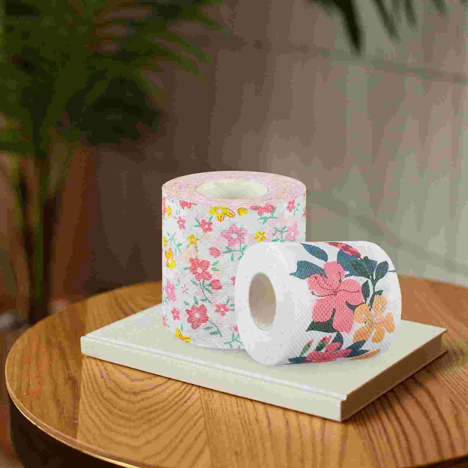 2 rollen toiletpapier met bloemenprint, toiletpapier met bloemenpatroon, decoratieve servetten voor reizen op thuiskantoor