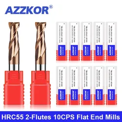 AZZKOR 10CPS Endmills Tools Milling Cutter 50.0-75.0MM Length Tungsten Steel Carbide 2-Flutes Flat End Mills For CNC Machining