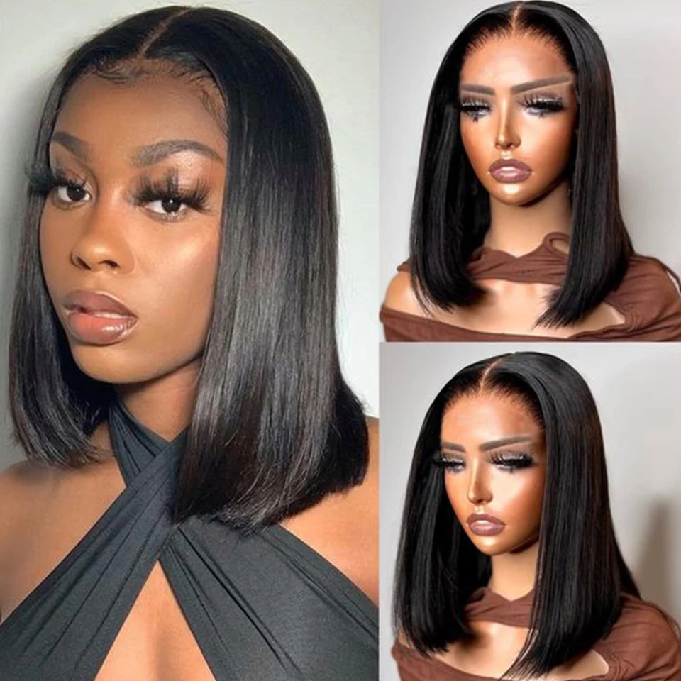 Sleek Straight Short Bob Lace Human Hair Wigs 13*5*2 T Part Lace Front Wig 180% Density Malaysia Lace Front Human Hair Wigs