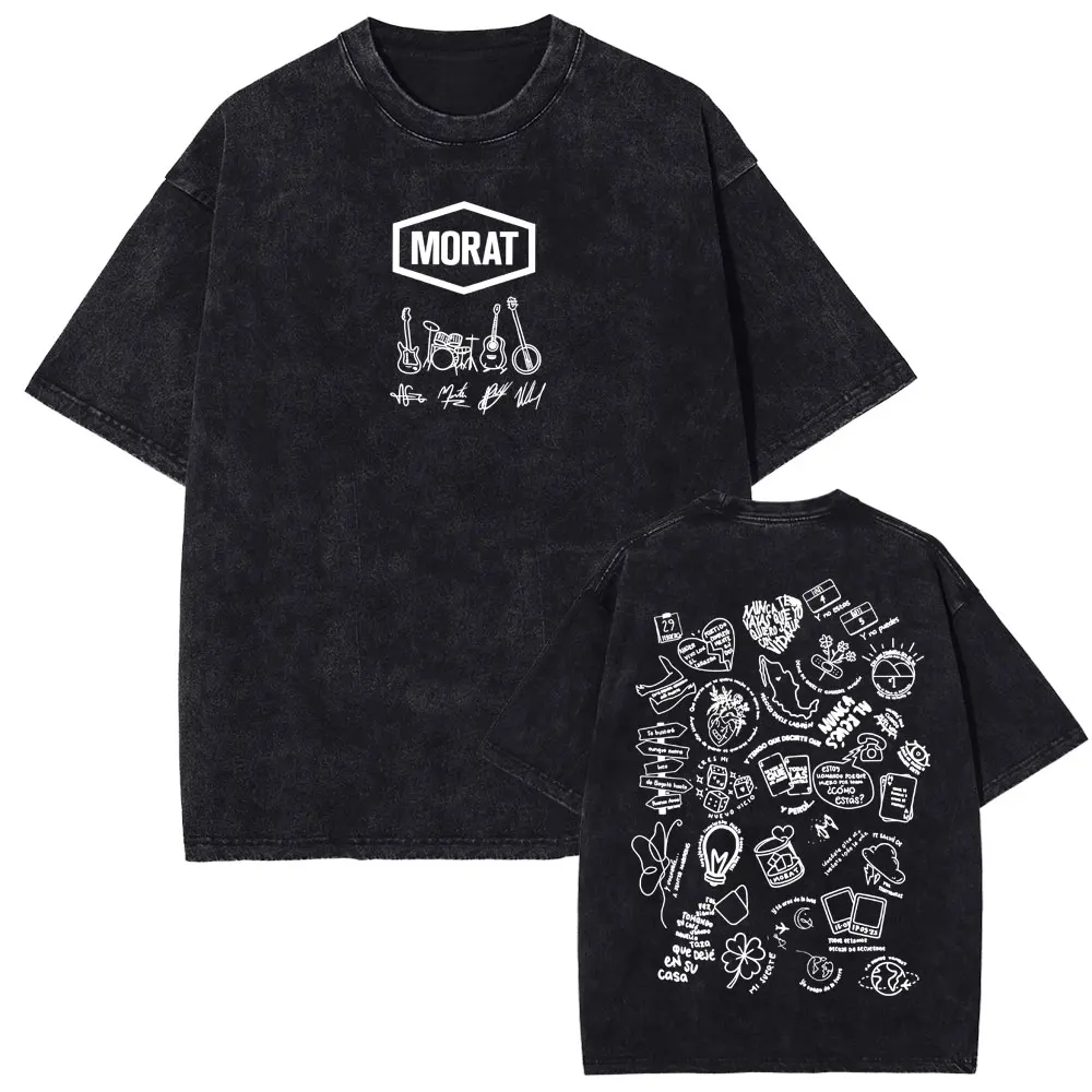 Rock Band Morat Asuntos Pendientes 2025 Vintage Washed T Shirt Mens Clothing Harajuku Gothic T-shirts Man Hip Hop Cotton T-shirt
