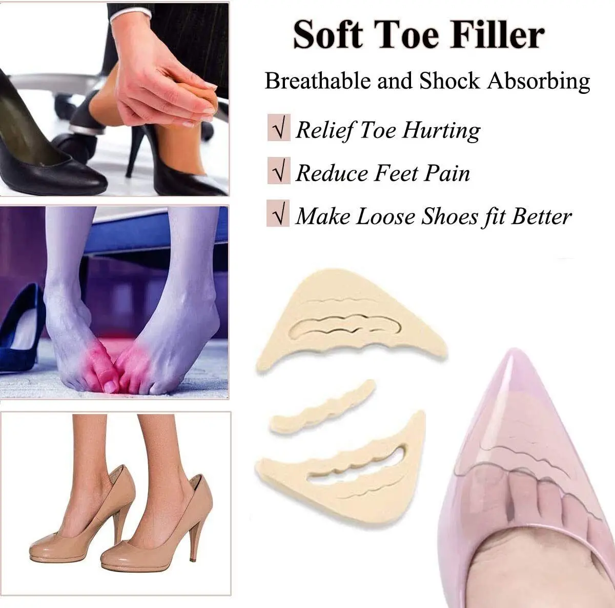 4Pair=8pcs Forefoot Insert Pads for Women High Heels Toe Plug Half Sponge Shoes Cushion Feet Filler Insoles Anti-Pain Pads