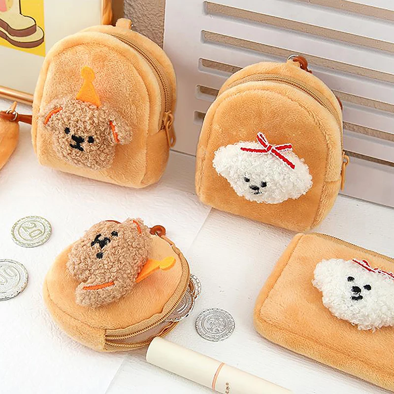 Petit sac à main en peluche de dessin animé pour chien, porte-cartes, mini portefeuille, sac à main à fermeture éclair léger, sac de rangement mignon