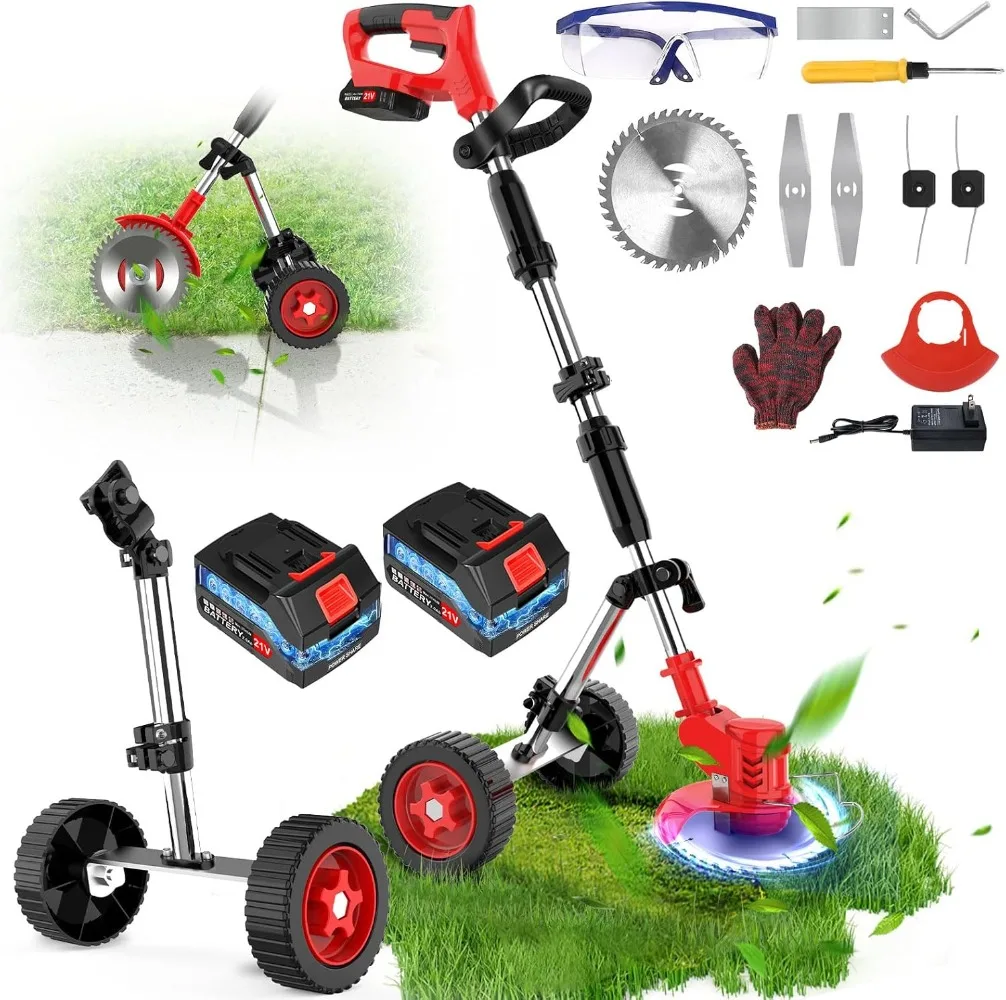 

21V 2000mAh Electric String Trimmer with Battery and Charger,Cordless Grass Trimmer,Lawn Edger, Mower, 3-in-1 Tool (2 Battery)