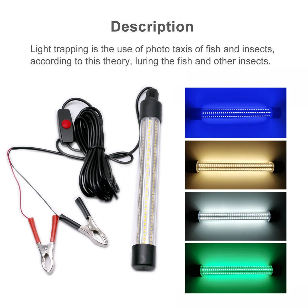 Super Bright 30W Warterproof LED Fishing Light Underwater Fish Lure Bait Lamp Green Blue White Light Fishing Tools DC 12V 24V