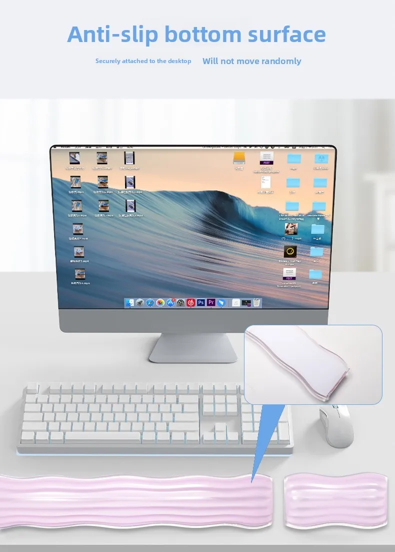 Wellenförmige Silikon-Handgelenkauflage mit Kühlgel, Ergonomische Tastatur- und Mausunterlage für Büro und Gaming – Detail 3