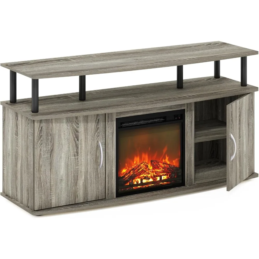 Living room fireplace TV Entertainment center, locker with door, can be used for TVS up to 55 inches, oak gray/black