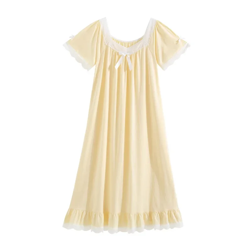 Pure Cotton Victorian Night Dress Women White Short Sleeve Sexy Lace Ruffle Nighty Peignoir Vintage Nightgown Princess Sleepwear - view 5