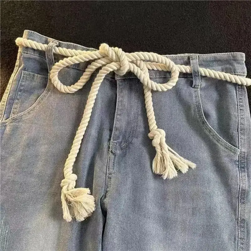 31BB Cotton Linen Adjustable Belt Thick Rope Design Waist Girdle Retro Waistband for Jeans Outfits Casual Daily Wear