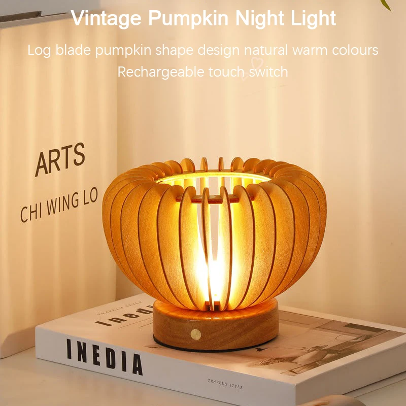 Retro Led Pumpkin Table Lamps Wooden Touch Usb Design Night Light For Living Home Furniture Bedroom Study Dcoration Desk Light