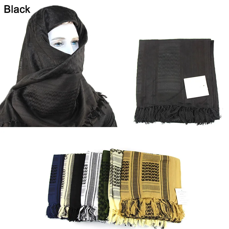 Tactical Arab Keffiyeh Shemagh Scarf Cotton Winter Shawl Neck Warmer Cover Head Wrap with Tassel 43x43 inches Men Women Scarf