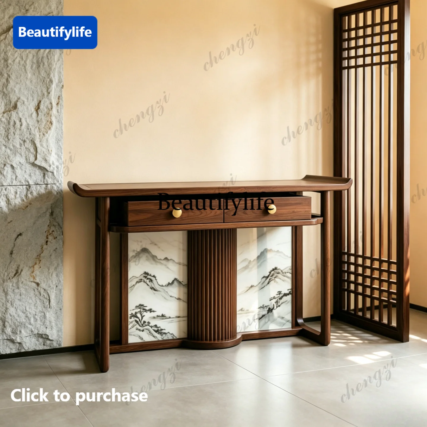 New Chinese entrance platform ebony solid wood living room rectangular tenon and mortise structure multi-functional storage rack