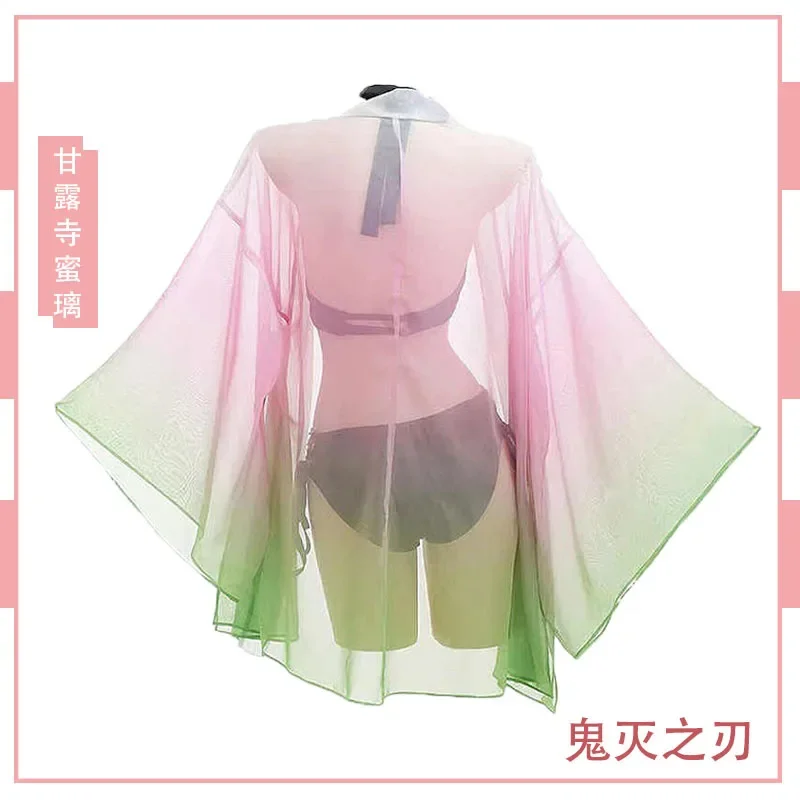 Anime Demon Slayer Kanroji Mitsuri Swimsuit Kochou Shinobu Cardigan Swimsuit Set Summer Bikini Beach Cosplay Costume Swimsuit