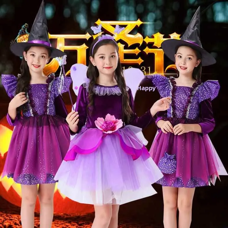 Gonna primaverile loween Par Costume da strega Abiti da spettacolo per ragazze Asilo Ballo in maschera Vestito da strega