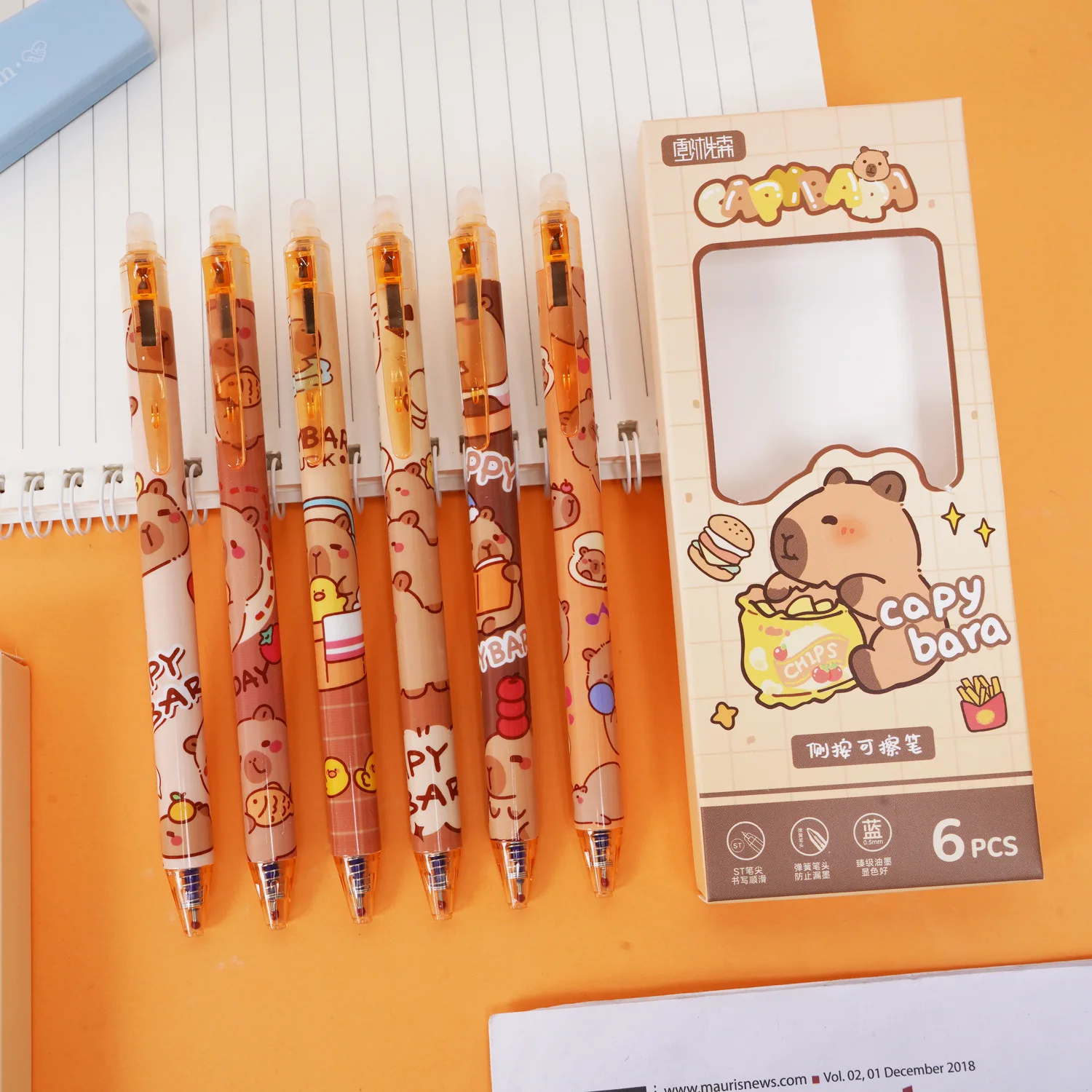 

6 шт./кор., стираемая ручка с милым рисунком капибары, синие гелевые ручки для письма, детские школьные канцелярские принадлежности, нейтральная ручка для офиса GEWENSI