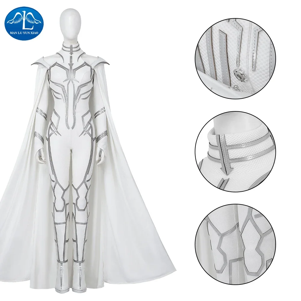 

What If Cosplay Costume Hela Full Set with White Jumpsuit Cloak Shoes Halloween Women's Outfit