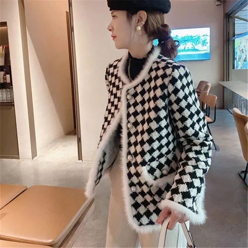 Autumn Women's Winter New Quilted LooseThickened Cotton/Iner Raw Edge Cute Fashion Woolen Coat Tide