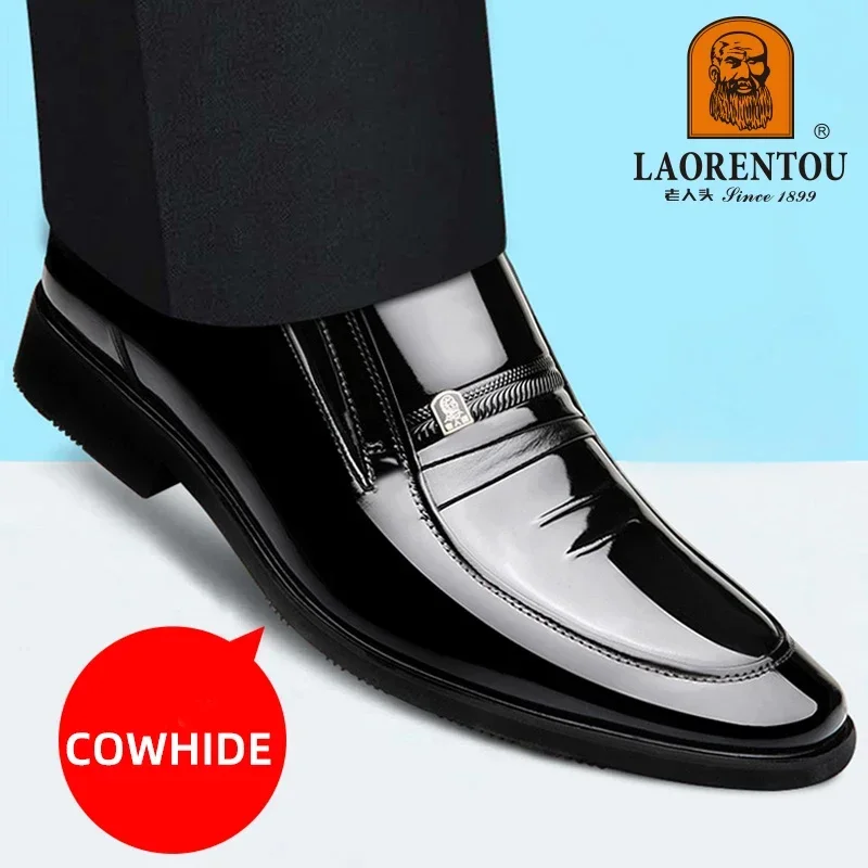 LAORENTOU  genuine leather breathable summer hollowed out men's business dress British leather shoes black 0915