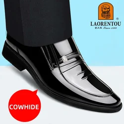 LAORENTOU  genuine leather breathable summer hollowed out men's business dress British leather shoes black 0915