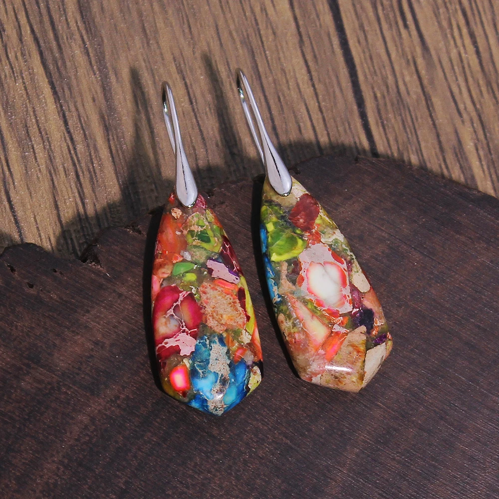 2pcs Hot-selling colorful imperial stone conical earrings, natural stone irregular fashion simple earrings