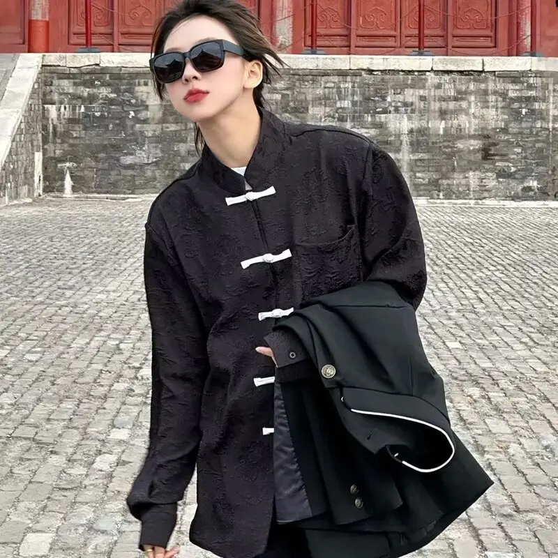

Loose Fit Long Sve Men's irt Stand Collar Traditional Chinese Sle Autumn Winter Large Size 250 Pou Trendy Tang Costume