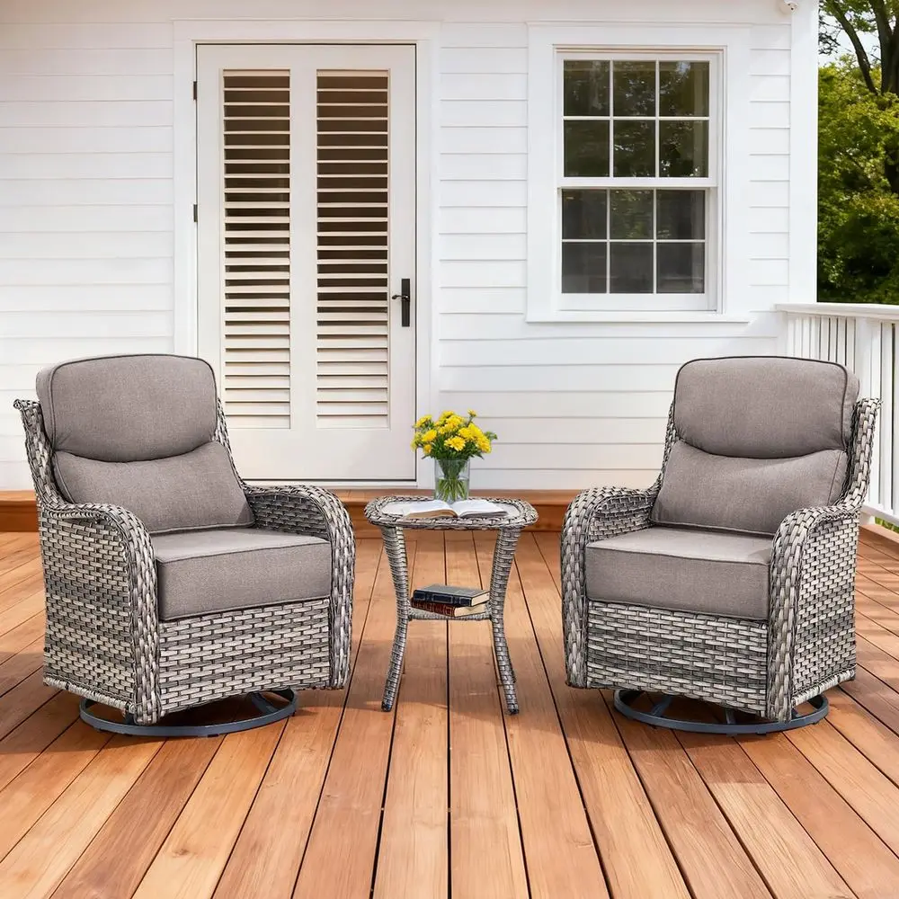 

Outdoor Swivel Rocker Patio Chairs Set of 3, High Back Swivel Patio Chairs with Side Table amp 6Inch Thick Cushions, Wicker -HOT