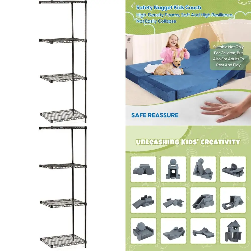 وحدة رفوف سلكية بلمسة نهائية من إيبوكسي سوداء، 48 عرضًا × 18 عمقًا × 74 ارتفاعًا، إضافة لحلول التخزين المحسنة #1